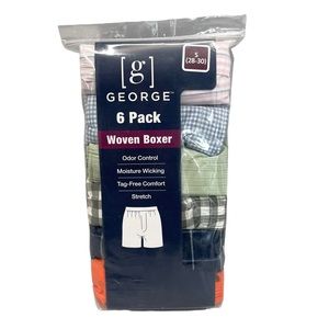 George Men's Moisture-Wicking Stretch Woven Boxers, 6-Pack, Size S (Waist 28-30)